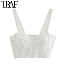 TRAF Women Sexy Fashion Lace Bralette Cropped Tank Top Vintage Backless Elastic Straps Female Shirts Chic Tops 210415