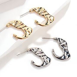 2021 New Simple Gold Silver Color C Shape Hoop Earrings for Women Minimalist Open Circle Irregular Geometric Earrings
