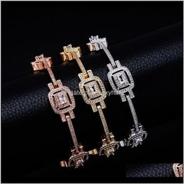 Link Chain Hip Hop Cubic Zirconia Paved Bling Ice Out Geometric Bangle Bracelets For Men Women Unisex Rapper Jewellery 8Inch Tbndp 6Nigq