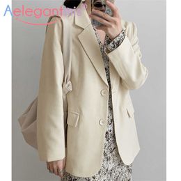 Aelegantmis White Casual Blazer Jacket Women Office Lady Black Blazers Female Work Suit Coat Ladies Slim Outerwear 4color 210607