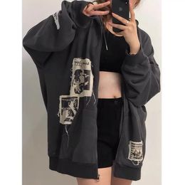 Women's Jackets American Vintage Stylish Women Hip-hop Streetwear Hoodies Coats Y2K Oversized Patchwork Couple Casual All-match