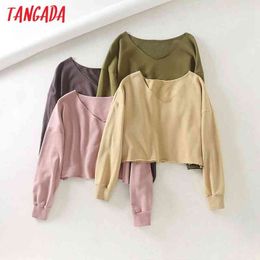 Women Oversized Crop Cotton Sweatshirts Oversize Long Sleeve O Neck Loose Pullovers Female Tops CH4 210416