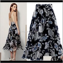 Clothing Apparel Drop Delivery 2021 Fashion Womens Vintage Plain Irregular Floral Print Stretch Skater Midi Skirt Loose Summer Skirts Falda M