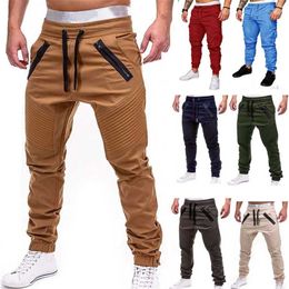 Men Casual Joggers Pants Solid Thin Cargo Sweatpants Male Multi-pocket Trousers Mens Sportswear Hip Hop Harem Pencil Pants 211201