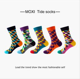 Mens Socks 5 pair/lot filled Optic Puzzle Funny Combed Cotton Casual Colourful Crew