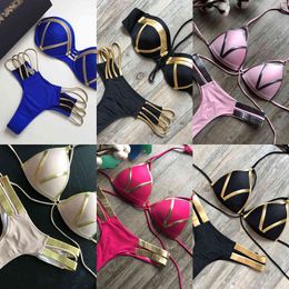 Black Bandage Swimsuit 2019 Sexy Brazilian Bikini Push Up Swimwear Women Micro Bikinis Plus Size Beachwear Shiny Gold BeachwearX0523