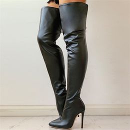 Sexy Over The Knee Women's Boot Long Booties Heels Shoes Thigh High Botas Female Stretch Heel Large Size 43 210911