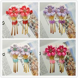 Hair Accessories 2PCS Gradient Flower Children Chinese Style Hairpin Solar System Small Bell Hanfu Girl Children's Series Clips HeadWear