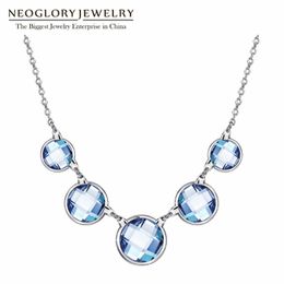 Neoglory Blue Austrian Crystals Chain Chokers Round Collar Necklaces & Pendants 2021 Fashion Trendy Wedding Jewelry MS