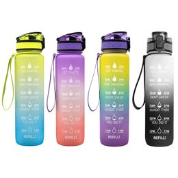 1000Ml Portable Leakproof Outdoor Sport Water Bottle With Time Marker Bottle Bpa Free Gym Fitness Sports Drinking Water Jugs Y0915