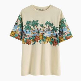 Summer ZA Women Tees Tropical Prints Cotton Jersey O-Neck Short Sleeve Female Casual Tops Lady's T-shirts 210602