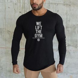 Muscleguys Fitness long sleeve T shirt men brand clothing casual gyms T-shirt male slim fit stretch autumn muscle Tshirt 210421