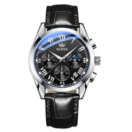 OLEVS Top Brand Mens Quartz Watch Noctilucent Business Waterproof Luxury Watch Leather Strap Relogio Masculino