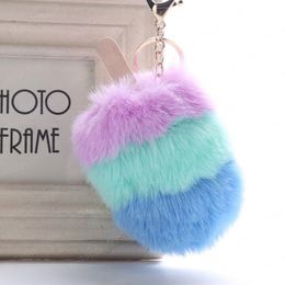 Colorful Ice Cream Fur Pompom Key Chains Fluffy Faux Rabbit Fur Pompoms Keyring Keychain Women Fashion Car Bag Pendant Gifts