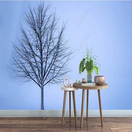 Custom Literary and fresh light blue small tree wallpapers 3d stereoscopic wallpaper