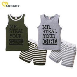 0-3Y Summer Toddler Infant Baby Boy Clothes Set Letter Vest Striped Shorts Outfits Casual Costumes 210515