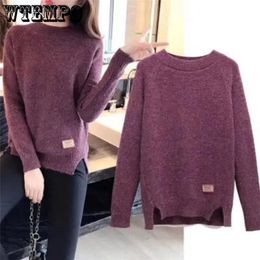 Women's Sweaters Knitted Pullover Autumn Winter Loose Tops Female Soft Warm Knit Long Sleeve O-Neck Plus Size 211011