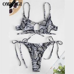 OMKAGI Bikini Snakeskin Swimwear Sale Women Swimsuit Summer Push Up Set Beach Wear Biquini Female 210712