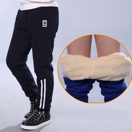 Fleece Pants for Boy Winter Casual Cotton Warm Thick Velvet Full Trousers Kids Sport Striped Pant Teenager 12 14 211103