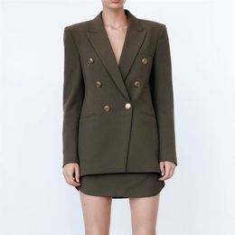 Za Women Autumn Fashion Double Breasted Slim Blazer Coat Vintage Long Sleeve Casual Female Outerwear Chic 211006