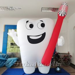 Personalised Advertising Inflatable Smiling Cartoon Tooth Balloon 4m White Dental Doctor Model With A Toothbrush For Event