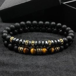 Charm Bracelets 2pcs/set Brand Fashion Pave CZ Men Bracelet 8mm Matte Beads With Hematite Bead Diy For Jewelry