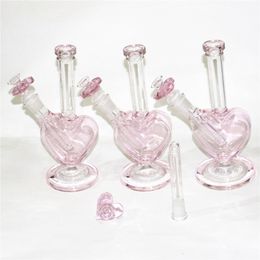 9" beautiful heart shape pink color hookahs glass water pipes dab rigs glass bongs with 14mm bowl terp slurper banger