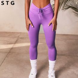 Women Scrunch Yoga Pant Sport Gym Running Leggings Femme High Waist Belly Control Fitness Workout Pants Elastic Push Up Tights 210929