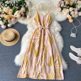 Korobov Summer Beach Style Women Dress Sexy Spaghetti Strap Print Bohemian Dresses Koren A-Line Vestidos Femme 210430