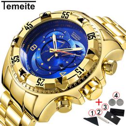 Men watches top brand Luxury Quartz Gold Watch Men Big Dial Waterproof Golden Business Wristwatch mens Relogio Masculino 210527