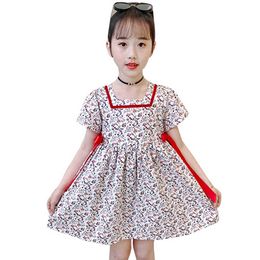 Dress Girl Floral Pattern Girls Kids Big Bow Party Child Summer Clothing 6 8 10 12 14 210528