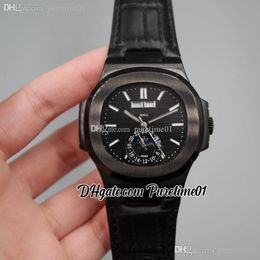 2022 5726 Annual Calendar Moon Phase Automatic Mens Watch PVD Steel Case All Black Textured Dial Stick Markers Leather 8 Styles Watches Puretime01 E18LH-c3