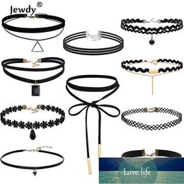 Jewdy 10 PCS/Set Cute Chokers Necklaces Gothic Tattoo Black Lace Leather Velvet Bohemia Link Chain Women Female Charm Gifts 2021