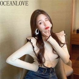 Ruffles Pull Femme Hiver Vintage Slim Solid Autumn Winter Clohtes Women Sweaters Korean Pullovers Tops 18824 210415