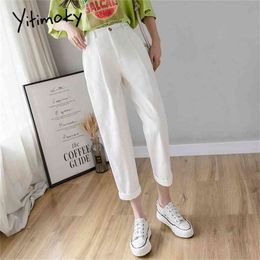 Yitimoky White Pants Woman High Waisted Black Green Cotton Plus Size Harem Spring Clothes Joggers Vintage Streetwear Work 210915