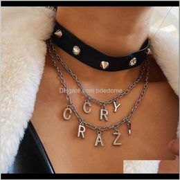 Beaded Necklaces & Pendants Punk Gothic Faux Pu Leather Spike Rivet Letter Choker Necklace Collar Statement Black Torques For Women Jewellery