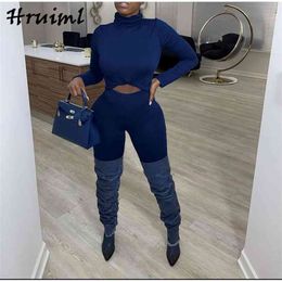 Joggers Women Set Long Sleeve Elastic Waist Casual Two Piece Top and Pants Arrival Solid Skinny Outfits 210513