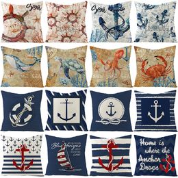 Nordic retro linen Decorative Pillow hug pillowcases custom blue anchor animal sofa covers Throw Cushion Cover Home decorhousehold manufactory wholesale prices