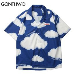 GONTHWID Shirt Harajuku Clouds Print Jackets Coats Streetwear Hip Hop Summer Fashion Men Short Sleeve Button Tops 210721