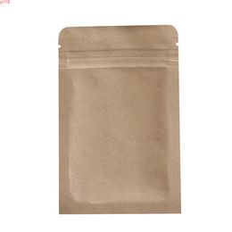 9x14cm (3.5x5.5in) 100pcs Reclosable Package Flat Pouch 14 Wire Tear Notch Brown Kraft Paper Bags With Zipper Topgoods