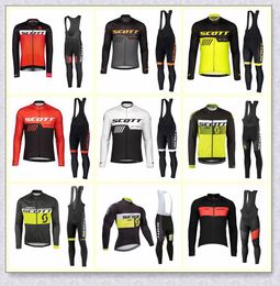 Mens SCOTT team Cycling long Sleeves jersey bib pants sets Racing clothing Spring Autumn style Breathable Quick Dry bike Outfits Y21032511