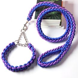 Pet Leashes Adjustable Nylon Dog Collar Set Soft Collars For Large Dogs Endure Bite Leash P Chain Rope