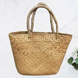 1Pc Woven Bag Flowers Basket Gardening Storage Hand-held For Plant Khaki Baskets