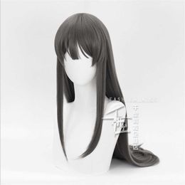 Rascal Does Not Dream Of Bunny Girl Senpai Sakurajima Mai Cosplay Wigs Synthetic Hair Long Straight Grey Headgear Role Play Y0913