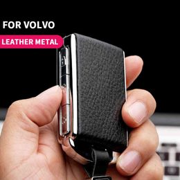 Metal leather Cover For XC40 XC60 S90 XC90 V90 T5 T6 T8 Polestar 2 Protect keychain Case Car Key Holer