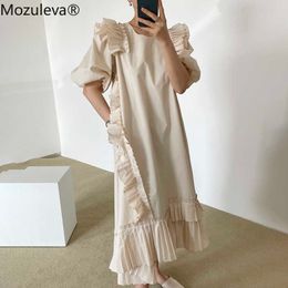 Mozuleva Летняя панель халат сладкие модные дамы современные леди платья нерегулярные слоеные рукава розовые абрикосовые платье 210706