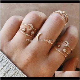 Band Drop Delivery 2021 Women Bohemian Moon Star Style Creative Retro Joint Ring Geometric Metal Rings Fashion Jewellery 7Pcs / Set Dle0J
