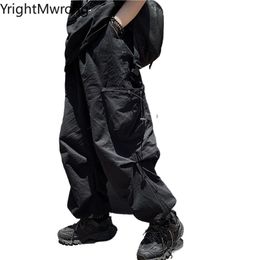 String High Waist Cargo Sweatpant Punk Baggy Pocket Loose Jogger Pant Streetwear Woman Man Hip Hop Techwear Fashion Trouser Fall 210915