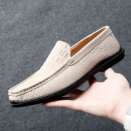 Spring Summer Mens Loafers Comfortable Flat Casual Shoes Men Breathable Slip-On Soft crocodile Leather Driving Shoes Moccasins