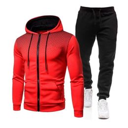 Spot Sweatshirt Mens Sports Suit Hooded Coat Hooded Suit 2 Fall Sports Mens Fitness Camo Sweatshirt Jacket + Pants Suit
